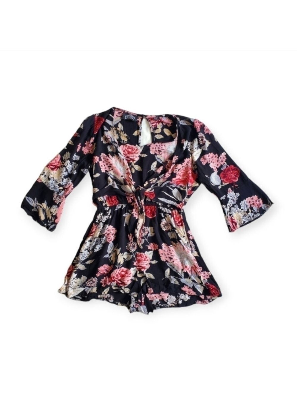Black Floral Romper Short Jumpsuit Medium